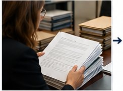 Persona revisando un expediente extenso en papel
