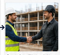 Dos profesionales de la construcción estrechando la mano en obra